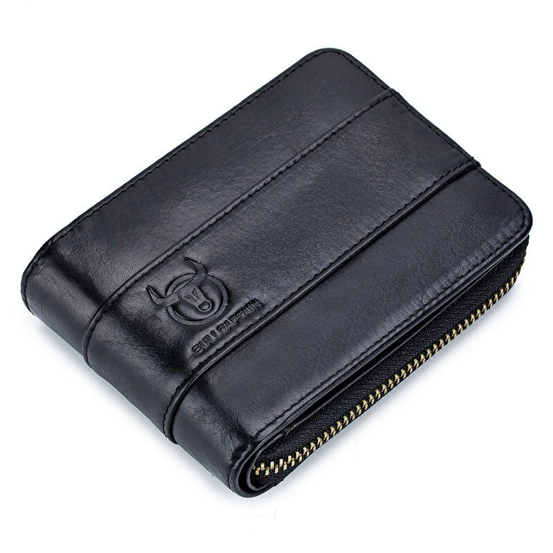 (image for) BULLCAPTAIN Genuine Leather Zipper Men Wallets Multi Card Slot ID Card Mini Holder Bags Bussiness Casual Coin Purse